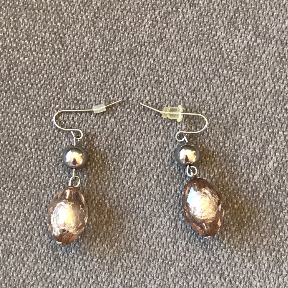 Dangly earrings with silver & rose-colored beads